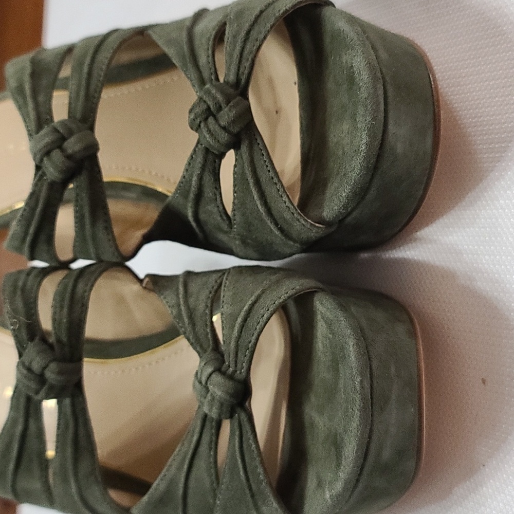 Etienne Aigner Womens Wedge Sandal Hunter Green Leather Knotted Straps Sz 8 NWOT - Picture 8 of 12